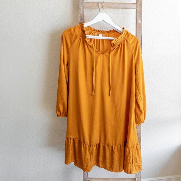 Old Navy 2 Pc Dress & Slip Set Sz M Golden Long Sleeve Satin Poet Sleeve Boho - Picture 4 of 8